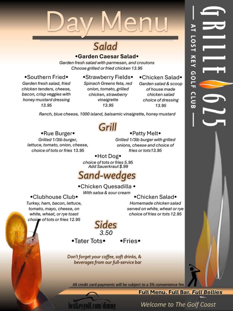 Lunch Menu at Grille 625. Call us for more information.